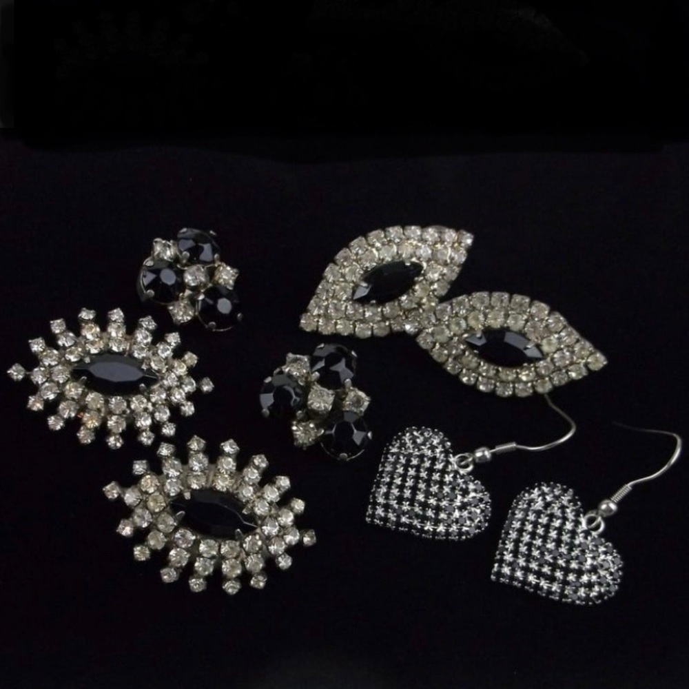 4 Stunning Sets of Vintage Rhinestone Earrings